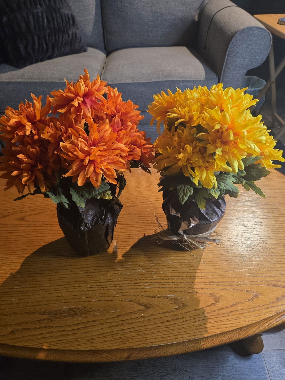 Artificial Fall Flower Mums Bouquet Duo Orange & Yellow